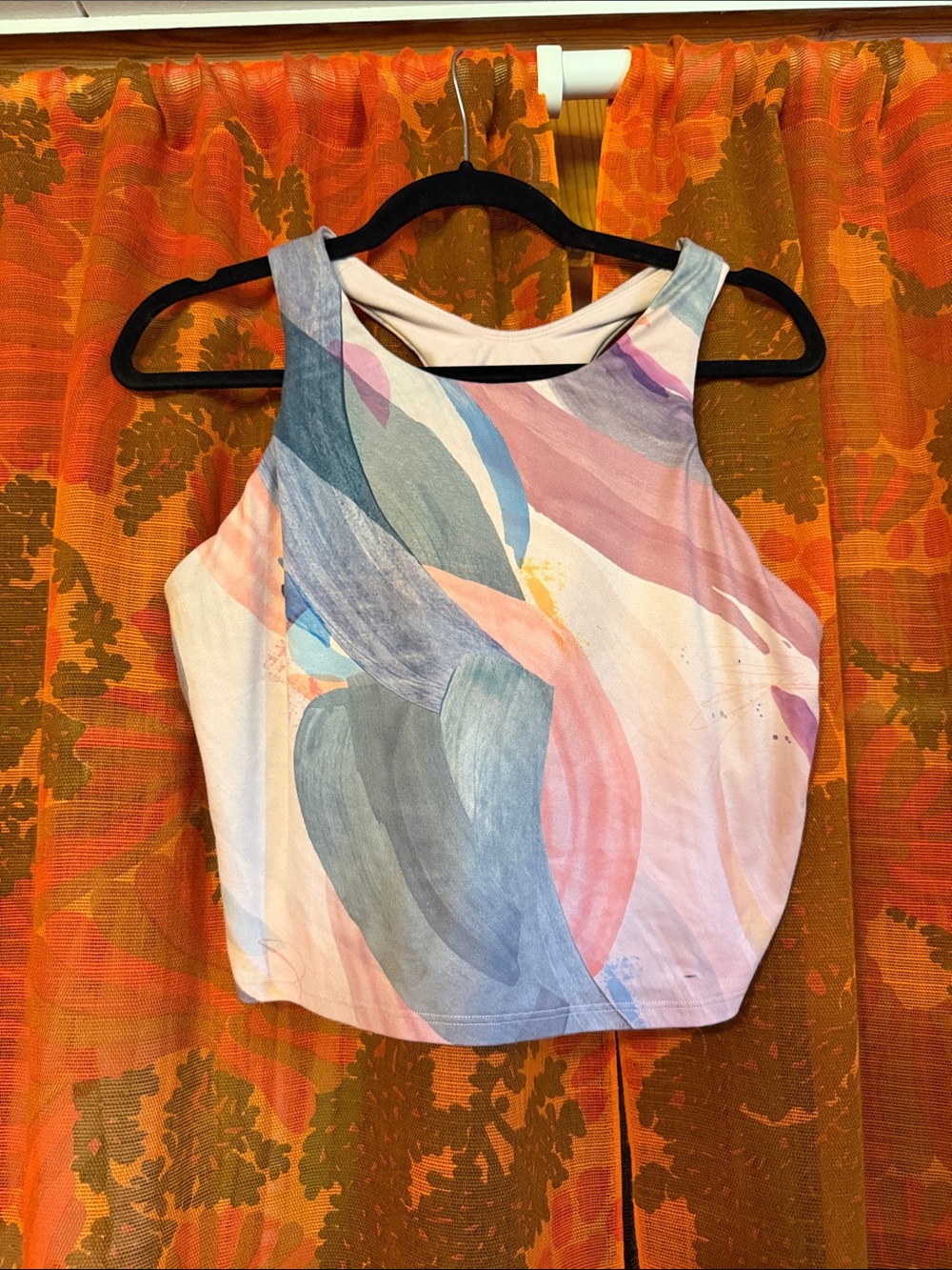 Athleta Sleeveless Abstract Brushstroke Crop Tank Top - Pink Blue